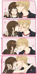  4koma ^_^ artist_request bangs bare_arms blonde_hair brown_hair cheek_kiss closed_eyes comic couple forehead_kiss hand_in_hair hand_on_another's_shoulder happy hasekura_rei heart imminent_kiss kiss laughing long_hair lowres maria-sama_ga_miteru multiple_girls oekaki outstretched_arms parted_lips portrait profile shimazu_yoshino short_sleeves silent_comic smile yuri 