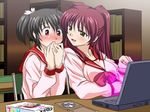  blush computer embarrassed kousaka_tamaki laptop long_sleeves meta multiple_girls playing_games pornography sanshita school_uniform serafuku to_heart_2 to_heart_2_xrated video_game yuzuhara_konomi 