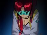  antenna_hair breasts cleavage jacket large_breasts long_hair red_hair screencap sleeves_rolled_up solo utsugi_mikoto visor yuusha_ou_gaogaigar yuusha_series 