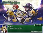  blonde_hair bow braid broom broom_riding cotton_(character) cotton_(game) dark_ran frills fumiko_odette_vanstein gunbird hat kirisame_marisa marion multiple_girls pantyhose parody red_hair satomura_kyou shikigami_no_shiro super_robot_wars touhou twinkle_star_sprites witch witch_hat 