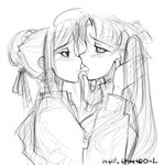  artoria_pendragon_(all) blush fate/stay_night fate_(series) greyscale kiss long_sleeves mike156 monochrome multiple_girls profile saber sketch tongue tongue_suck toosaka_rin yuri 