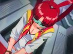  antenna_hair breasts cleavage headset large_breasts red_hair screencap sleeves_rolled_up solo utsugi_mikoto yuusha_ou_gaogaigar yuusha_series 