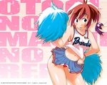  :p blush breasts cheerleader clothes_writing hattori_mitsuru leaning_forward medium_breasts midriff miniskirt navel otogi_no_machi_no_rena panties pantyshot pantyshot_(standing) pom_poms red_hair red_panties sideboob skirt solo standing tongue tongue_out underwear wallpaper 