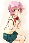  amemiya_yuriko blue_eyes blush nanaka_6/17 pink_hair pleated_skirt school_uniform short_hair skirt solo yukihashi 