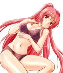  black_panties bra kousaka_tamaki lingerie long_hair lying navel on_back panties red_eyes red_hair solo to_heart_2 underwear underwear_only urase_shioji 