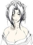  akane_yuki bare_shoulders breasts cleavage collarbone hone_onna japanese_clothes jigoku_shoujo large_breasts monochrome off_shoulder simple_background solo upper_body white_background 