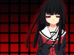  bangs black_hair black_serafuku blunt_bangs closed_mouth enma_ai expressionless half-closed_eyes hime_cut hinayuki_usa jigoku_shoujo long_hair long_sleeves neckerchief red_eyes school_uniform serafuku solo upper_body 