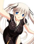  armpit_peek blue_eyes china_dress chinese_clothes dress iwasaki_kouji jewelry mabinogi nao_(mabinogi) necklace simple_background solo white_background 