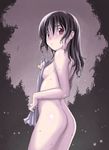  ass black_hair blush breasts covering komusou looking_back nude original peeping red_eyes solo towel voyeurism wet 