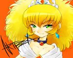  altessa big_hair blonde_hair blush choker close-up collarbone earrings flat_chest fushigiboshi_no_futago_hime gofu green_eyes jewelry smile solo tiara 