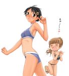  bikini black_eyes black_hair breasts fang hair_ornament hairpin komusou maria-sama_ga_miteru multiple_girls short_hair sweatdrop swimsuit tsukiyama_minako yamaguchi_mami 