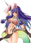  animal_ears artist_request blue_hair breasts bunny_ears cleavage gloves large_breasts long_hair mage_(ragnarok_online) navel no_panties orange_eyes pelvic_curtain ragnarok_online solo staff tattoo 