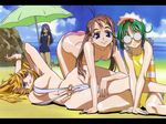  artist_request beach bikini blonde_hair blue_eyes blue_swimsuit breasts brown_hair choujuushin_gravion cloud day eina glasses green_hair gusuku_luna large_breasts leele long_hair multicolored multicolored_clothes multicolored_swimsuit multiple_girls official_art old_school_swimsuit one-piece_swimsuit outdoors pink_bikini school_swimsuit skindentation slingshot_swimsuit striped striped_swimsuit swimsuit tachibana_mizuki umbrella white_swimsuit 