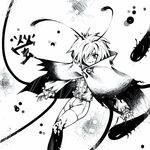  antennae cape chaotic-unknown dress_shirt greyscale grin monochrome shirt short_hair shorts smile solo touhou wriggle_nightbug 