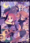  2005 4girls blonde_hair broom broom_riding from_above halloween happy_halloween hat jack-o'-lantern long_sleeves multiple_girls original pumpkin sidesaddle skirt sumaki_shungo thighhighs witch witch_hat 