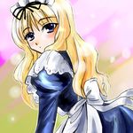  apron blonde_hair blue_eyes kusugawa_sasara long_hair long_sleeves lowres maid maid_apron maid_headdress puffy_sleeves sentape solo to_heart_2 