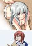  artist_request blood blush book breasts cleavage female_pervert heterochromia medium_breasts multiple_girls nosebleed panties pervert purple_eyes rozen_maiden short_hair silver_hair souseiseki suigintou underwear white_panties yuri 