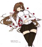  bemani black_legwear breasts brown_eyes brown_hair herudi large_breasts long_hair long_sleeves pop'n_music skirt solo thighhighs twintails zettai_ryouiki 