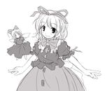  black_eyes bow dress frills greyscale medicine_melancholy monochrome puffy_sleeves ribbon short_hair solo su-san touhou white_background yukitarou_(awamori) 