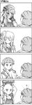  4koma artist_request bald bald_girl comic disguise fingerless_gloves flower gear_senshi_dendou gloves greyscale monochrome multiple_girls silent_comic super_robot_wars vega_(dendoh) wig 