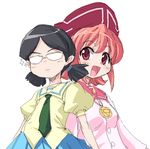  behoimi black_hair dual_persona flat_chest glasses hat long_sleeves momotsuki_gakuen_school_uniform multiple_girls necktie oekaki onija_tarou pani_poni_dash! pink_hair pleated_skirt purple_eyes sailor_collar school_uniform short_hair short_twintails skirt twintails yellow_sailor_collar 