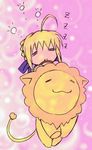  :3 artist_request artoria_pendragon_(all) blonde_hair chibi fate/stay_night fate_(series) lion lowres mister_donut pon_de_lion riding saber sleepy solo 