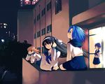  balcony long_sleeves matsuzaki_yutaka misawa_hanei multiple_girls night school_uniform seo_akira toono_akiha tsukihime tsukihime_souka 