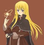  artist_request blonde_hair blue_eyes cloak fantasy fingerless_gloves gloves long_hair long_sleeves magic original single_glove solo 