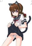  animal_ears bow bow_panties braid brown_hair cat_ears cat_tail copyright_request lowleg lowleg_panties oekaki onija_tarou panties purple_eyes school_uniform serafuku skirt skirt_lift solo tail twin_braids underwear white_panties 