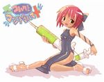  artist_request bare_shoulders blush bow breasts china_dress chinese_clothes dress fang hair_bow kohaku large_syringe nurse_witch_komugi-chan oversized_object pink_hair sandals side_slit small_breasts solo syringe tsukihime 