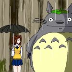  artist_request crossover kusakabe_satsuki long_sleeves lowres namesake parody rain tonari_no_totoro totoro tsukihime umbrella yumizuka_satsuki 