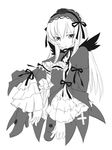  greyscale long_hair long_sleeves monochrome rozen_maiden solo suigintou takami_ryou wings 