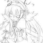  greyscale long_hair monochrome one_eye_closed rozen_maiden solo suigintou takami_ryou wings 