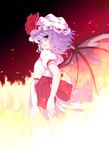  bat_wings fire hat mikage_baku purple_hair red_eyes remilia_scarlet short_hair solo touhou wings 