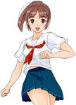  artist_request brown_eyes brown_hair kibina_high_school_uniform kimi_kiss open_mouth pleated_skirt ponytail sakino_asuka school_uniform simple_background skirt solo white_background 