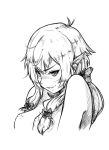  1girl bangs bare_shoulders blush breasts eyebrows_visible_through_hair goblin_slayer! greyscale hair_intakes hair_ribbon high_elf_archer_(goblin_slayer!) long_hair long_pointy_ears looking_at_viewer ma7ma7ma7 monochrome nipples nose_blush pointy_ears ribbon sketch smile solo topless upper_body very_long_hair 
