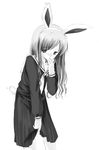  animal_ears bunny_ears greyscale long_hair long_sleeves maria-sama_ga_miteru monochrome pleated_skirt school_uniform skirt skirt_lift solo toudou_shimako yurikuta_tsukumi 