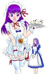  apron cosplay face fate/stay_night fate_(series) kokubunji_koyori kokubunji_koyori_(cosplay) matou_sakura multiple_girls naked_apron nurse_witch_komugi-chan rider thighhighs waitress yamaguchi_homupe 