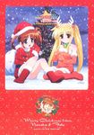  animal_costume bell blonde_hair blush boots brown_eyes brown_hair christmas elbow_gloves engrish fate_testarossa gloves hat highres long_hair lyrical_nanoha mahou_shoujo_lyrical_nanoha mahou_shoujo_lyrical_nanoha_a's multiple_girls okuda_yasuhiro panties pantyshot pantyshot_(sitting) pink_panties purple_eyes ranguage red_gloves reindeer_costume santa_costume santa_hat short_hair short_twintails sitting snow snowing takamachi_nanoha thighhighs twintails underwear 