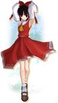  3d aqua_background arms_up detached_sleeves dress enjou_yukito hakurei_reimu long_sleeves red_dress solo touhou 