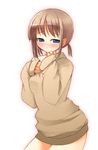  blue_eyes blush bottomless brown_hair jirou_(chekoro) long_sleeves off_shoulder original solo sweater 