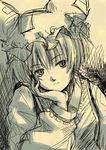  chin_rest haniwa_(leaf_garden) hat long_sleeves monochrome pillow_hat short_hair sketch solo touhou yakumo_ran 