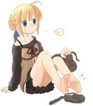 artoria_pendragon_(all) barefoot blonde_hair casual fate/stay_night fate_(series) feet long_sleeves marupeke saber sandals solo 