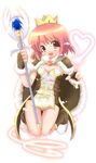  boots cape crown dress emurin fingerless_gloves gloves hat holding holding_wand kneeling magic panties pantyshot pantyshot_(kneeling) pink_hair pink_panties ragnarok_online red_eyes short_hair solo staff strapless strapless_dress striped striped_panties thigh_gap tube_dress underwear wand 