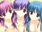  ;) alternate_hairstyle android bangs bath bathing blue_eyes blue_hair blush breasts caustics frown game_cg hair_between_eyes hair_down happy head_tilt himeyuri_ruri himeyuri_sango ilfa index_finger_raised light_smile lineup looking_at_viewer medium_breasts mitsumi_misato multiple_girls nakamura_takeshi nipples nude one_eye_closed partially_submerged purple_eyes purple_hair robot_ears shared_bathing siblings smile to_heart_2 to_heart_2_xrated twins upper_body water wet 