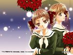  drill_hair flower fukuzawa_yumi hibiki_reine long_sleeves maria-sama_ga_miteru matsudaira_touko multiple_girls poinsettia wallpaper 