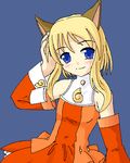  animal_ears artist_request bare_shoulders blonde_hair blue_eyes blush detached_sleeves firefox fox_ears long_hair long_sleeves looking_at_viewer lowres oekaki os-tan personification smile solo 