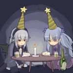  alcohol artist_request barasuishou birthday bottle cake candle food hat lonely long_sleeves lowres multiple_girls party_hat rozen_maiden suigintou wine_bottle 