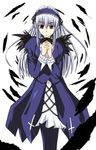  feathers long_hair long_sleeves pink_eyes rozen_maiden silver_hair solo suigintou uta 