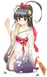  hagoita hanetsuki japanese_clothes kimono long_sleeves new_year original paddle ponytail solo yurikuta_tsukumi 